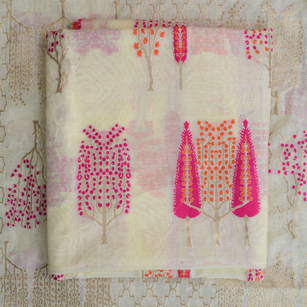 Cream Chanderi Abstract design suit set