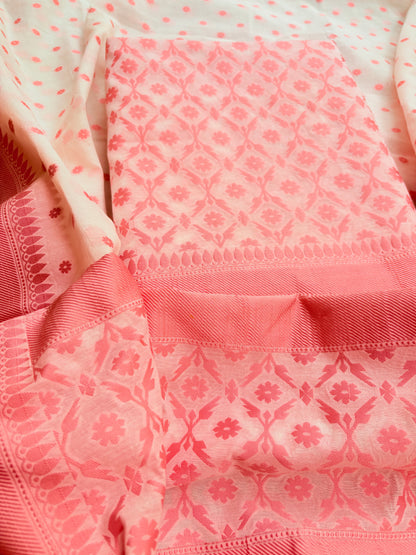 White base Chanderi cotton 3 piece suit set