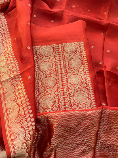 Orange rust raw mango neck design suit set