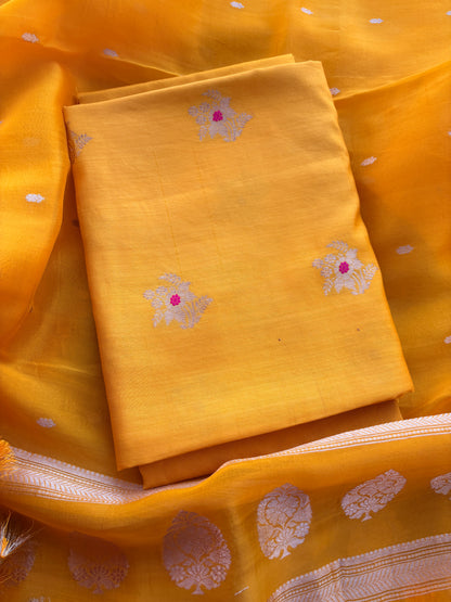 Yellow Chiniya silk meenadar kadhwa suit set