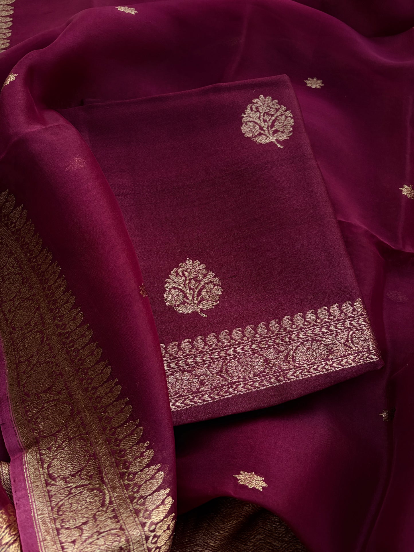 Wine tussar silk kadhwa suit set