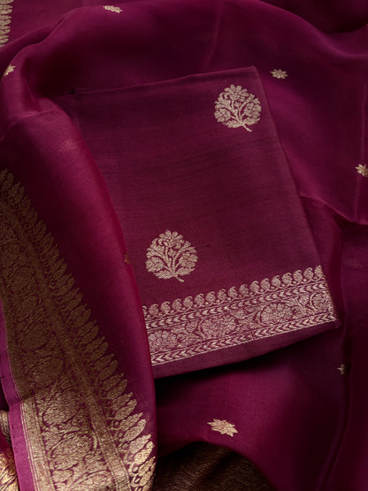 Wine tussar silk kadhwa suit set