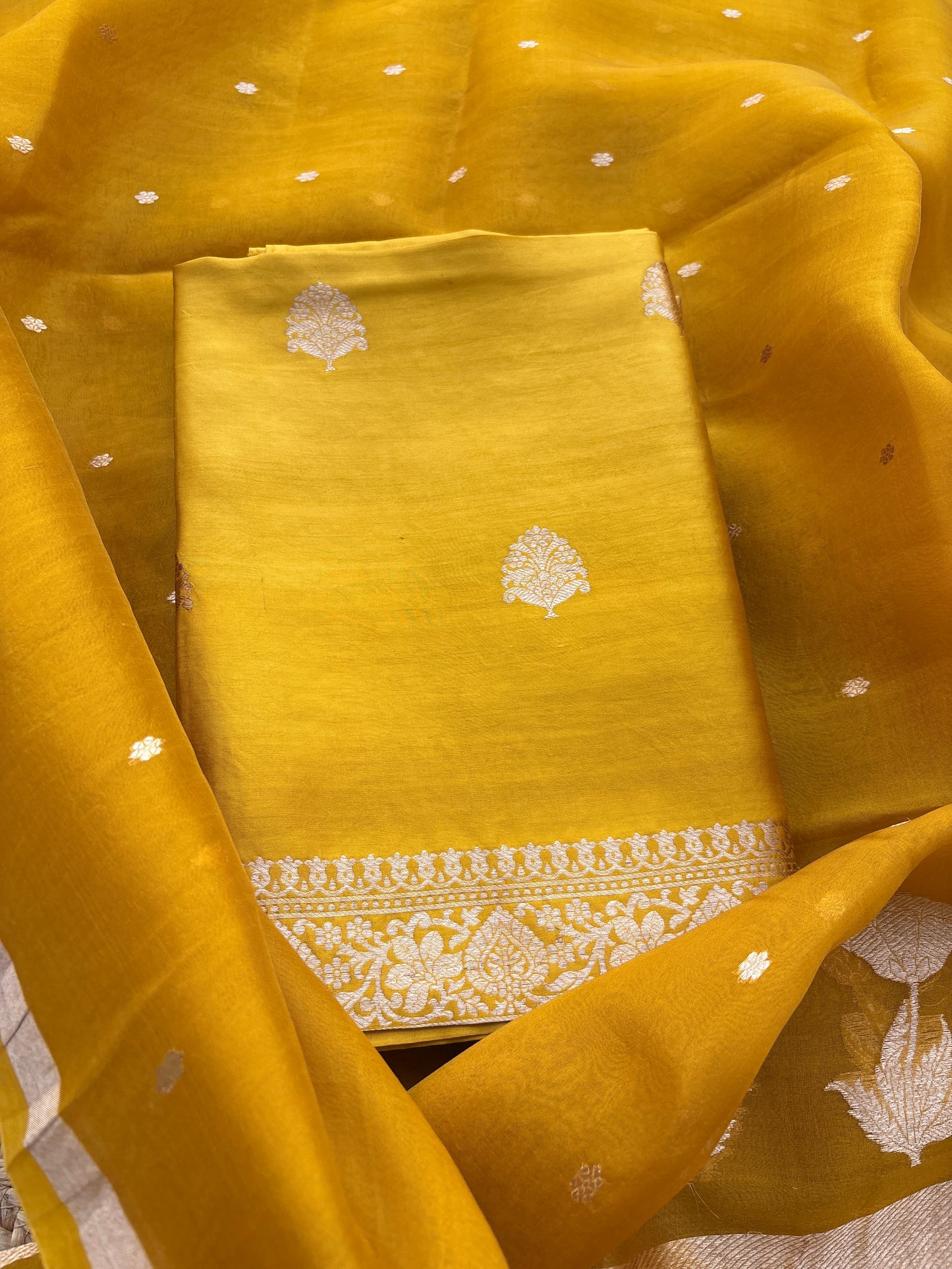 Mustard mango silk 3 piece suit set