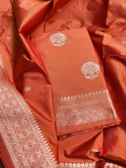 Orange katan by katan silk kadhwa suit set