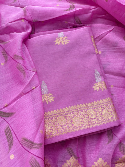 Pink cotton kadhwa silk suit set