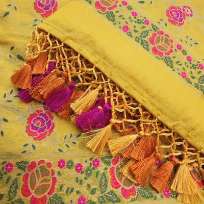 Yellow chanderi full Jaal weaving 3 piece suit