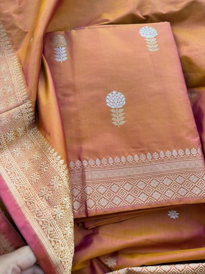 Rust Gold katan by katan silk kadhwa suit set