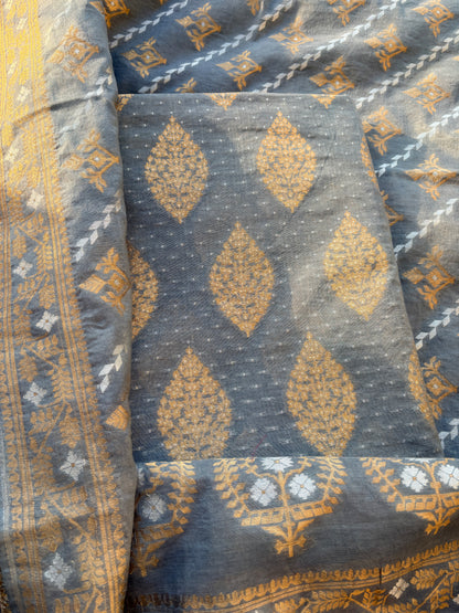 Grey Chanderi Jamdani weaving suit set