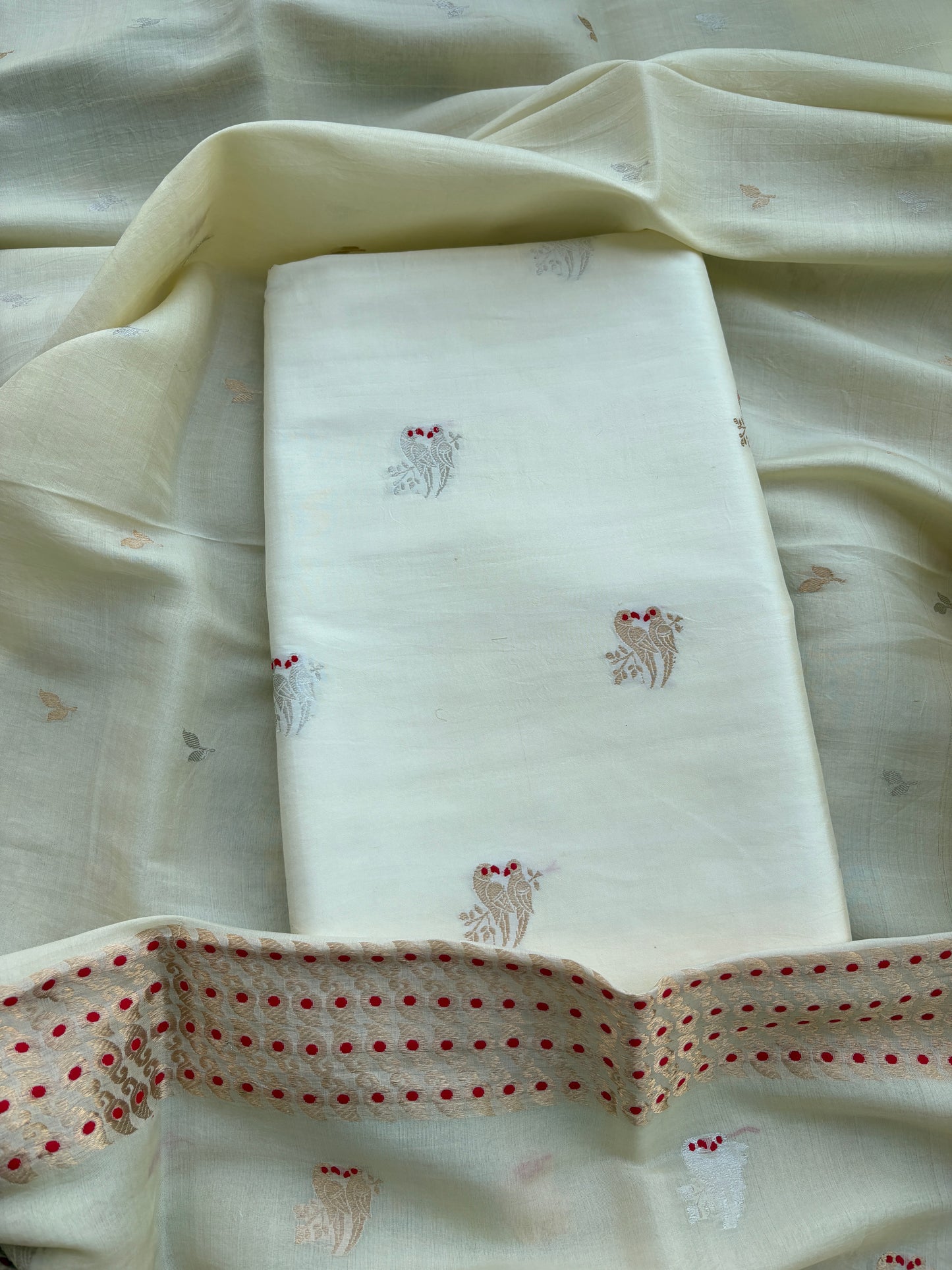 Cream katan by katan silk with kora silk dupatta