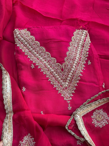 Pink hand embroidered crepe suit