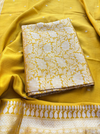 Yellow mango silk kadhwa suit set