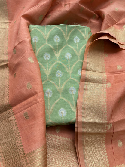 Green kurta with peach dupatta cotton silk suit set