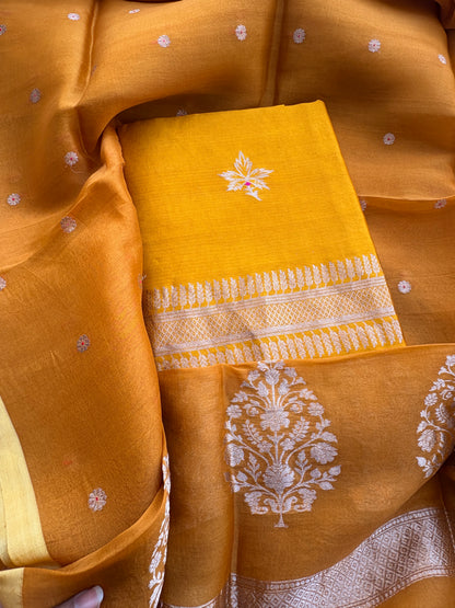 Yellow mango silk kadhwa suit set