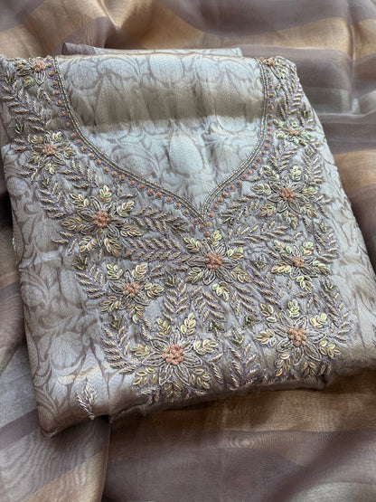 Tissue brocade embroidered suit set