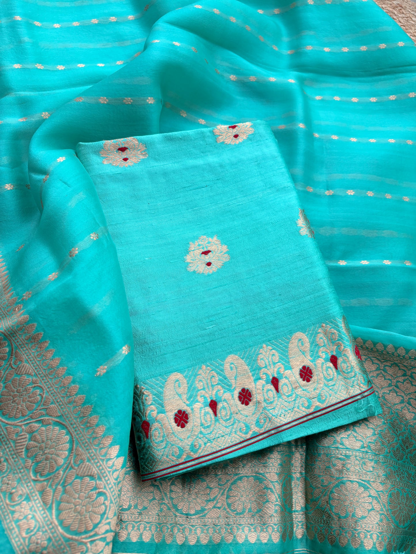 Blue raw silk kadhwa suit set