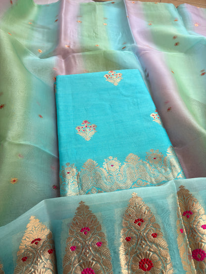 Blue Chiniya silk kurta bottom and shaded dupatta