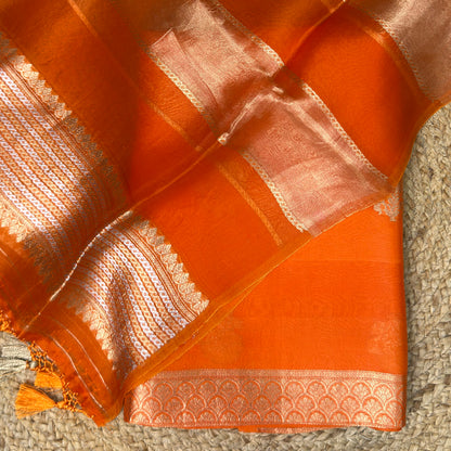 Orange kora silk with kora tissue dupatta