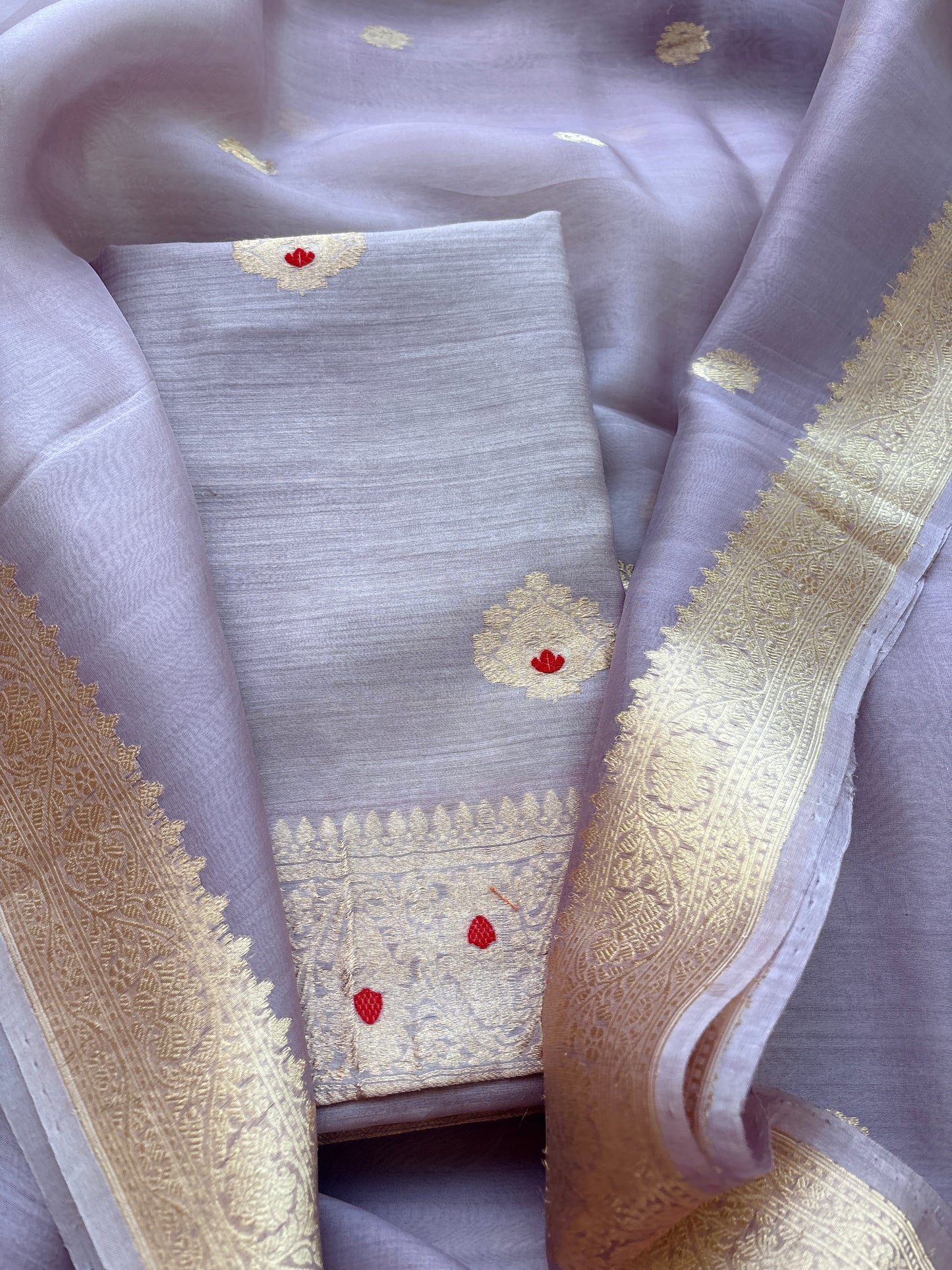 Lavender moonga silk kadhwa suit set