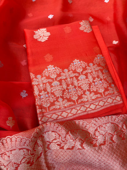 Orange kora kadhwa silk suit set