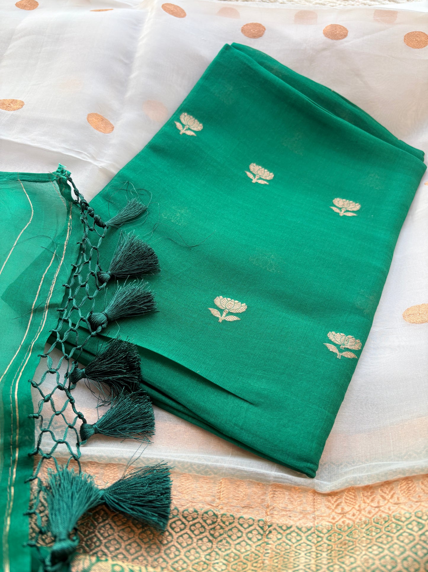 Green kora silk shaded dupatta  suit set