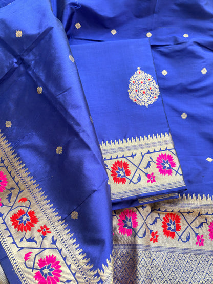 Blue katan by Katan silk kadhwa paithani weave suit set