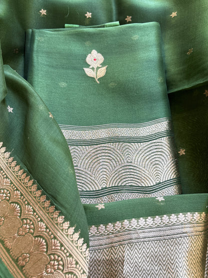 Green kora kadhwa silk suit set