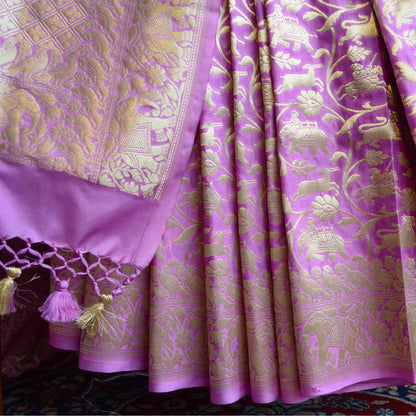 Light Purple shikargah  Silk Saree