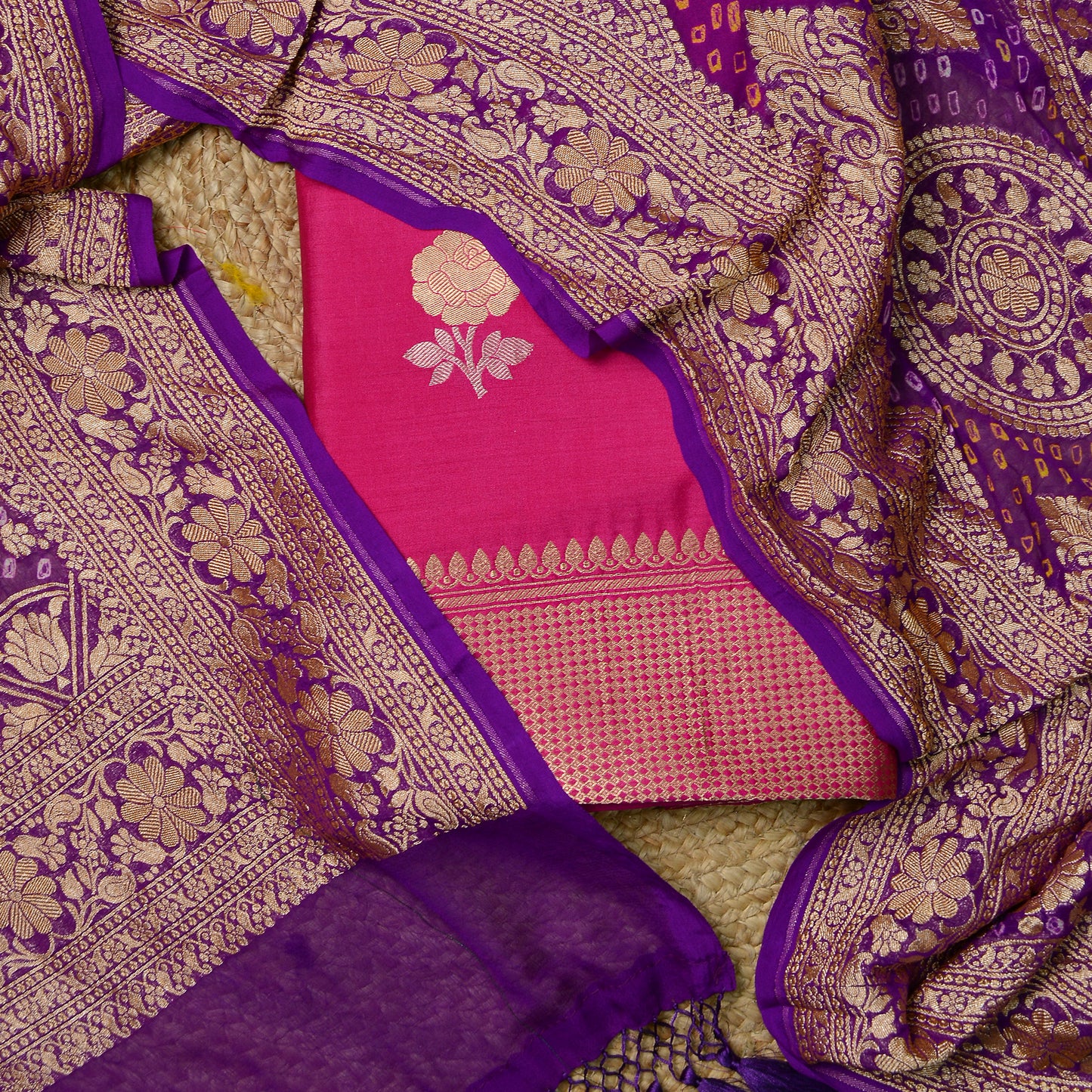 Magenta kurta with purple Khaddi georgette dupatta