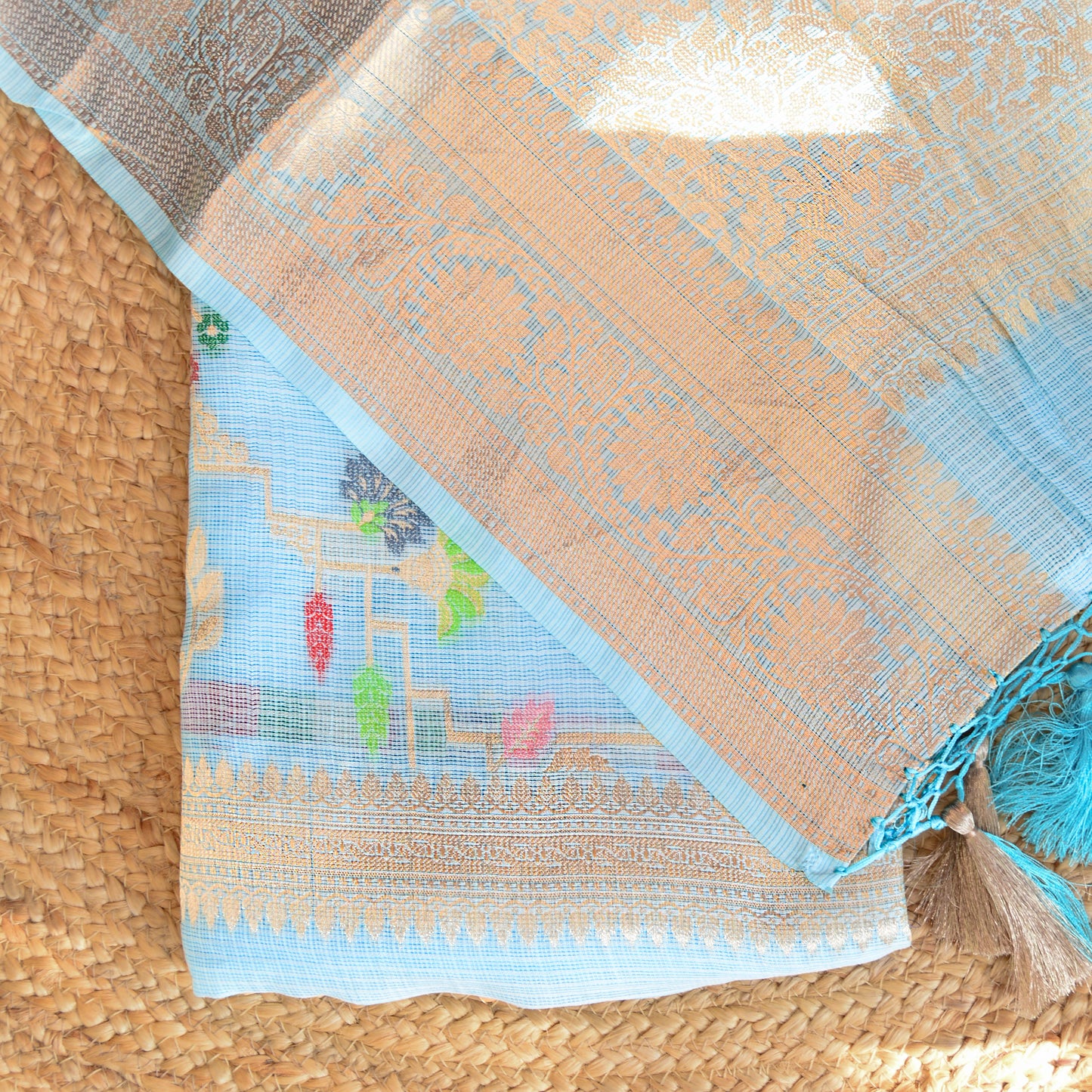 Blue kora Doria meenadar handloom suit set