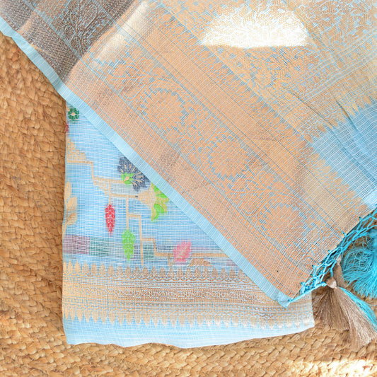 Blue kora Doria meenadar handloom suit set