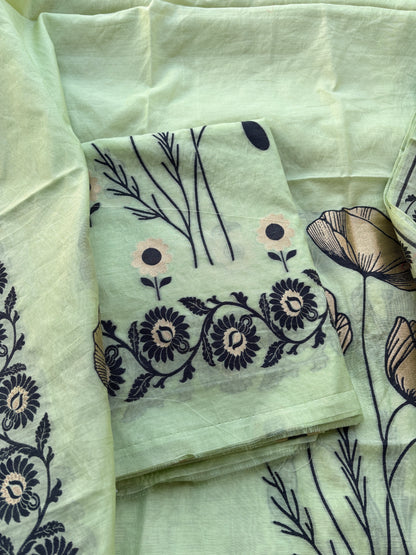 Green Chanderi abstract design suit set