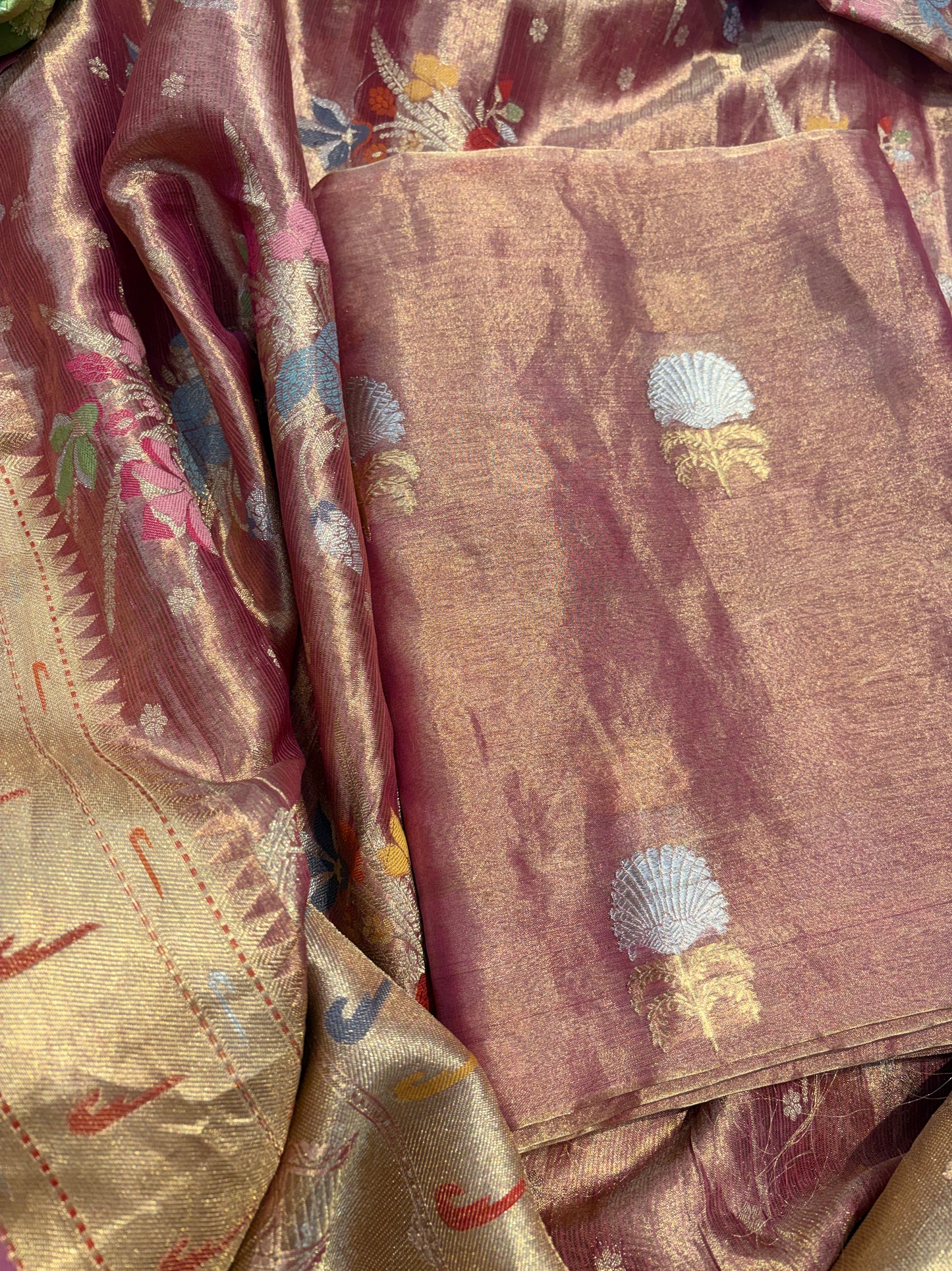 Pink tissue kadhwa suit with jaal dupatta