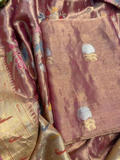 Pink tissue kadhwa suit with jaal dupatta