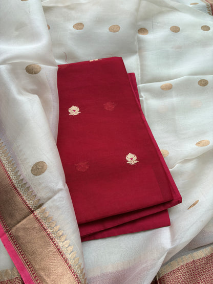 Red white Kora silk suit set