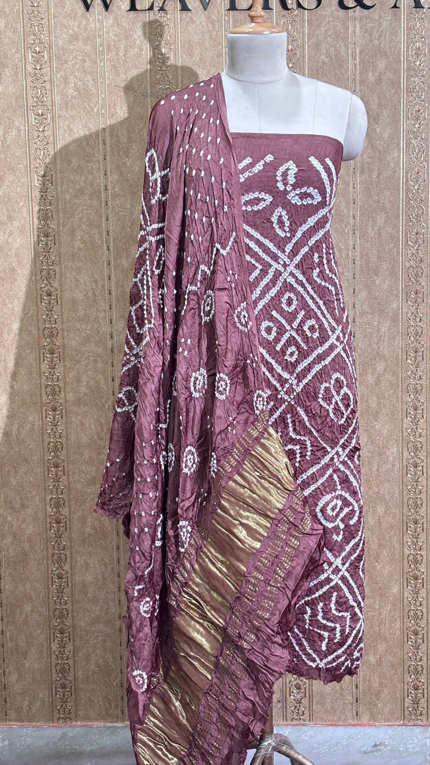 Mocha color bandhani gajji silk suit set