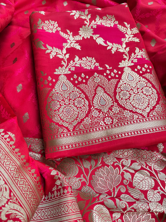 Red pink mashru silk suit set