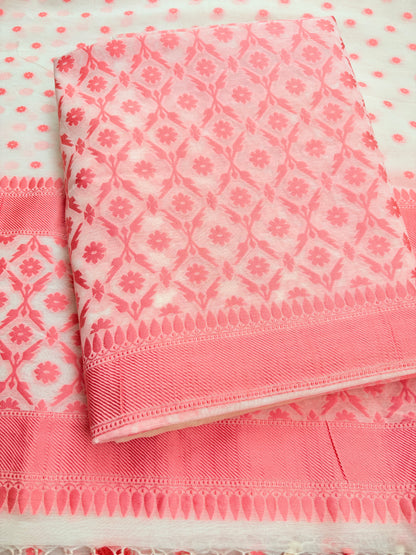 White base Chanderi cotton 3 piece suit set