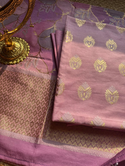 Mauve  exclusive chanderi zari weaving 3 piece suit.