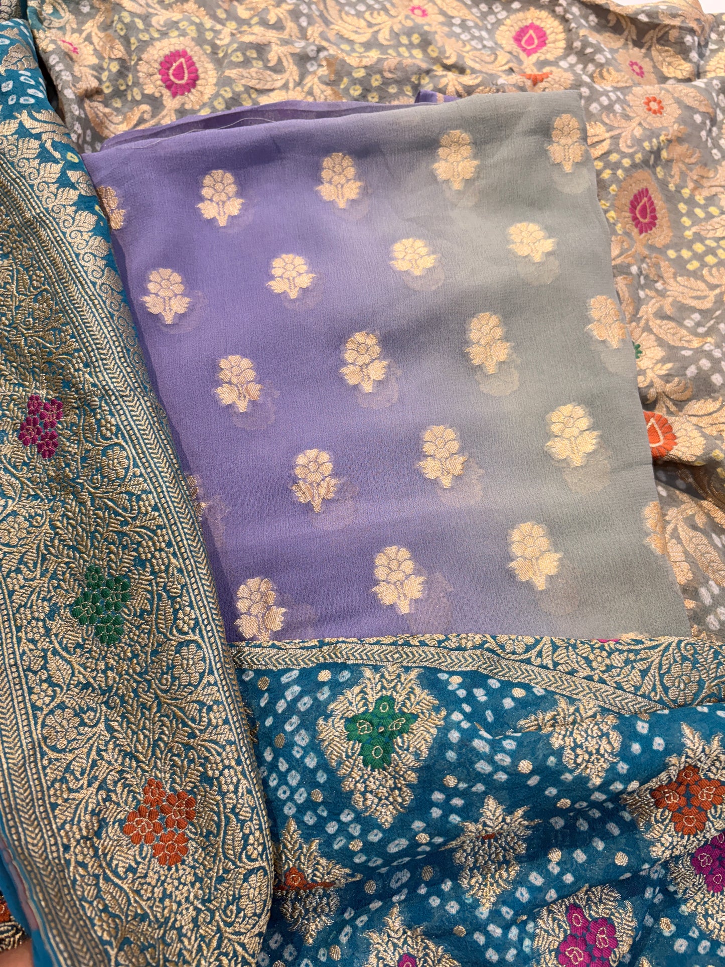 Grey and blue shaded Khaddi georgette suit set
