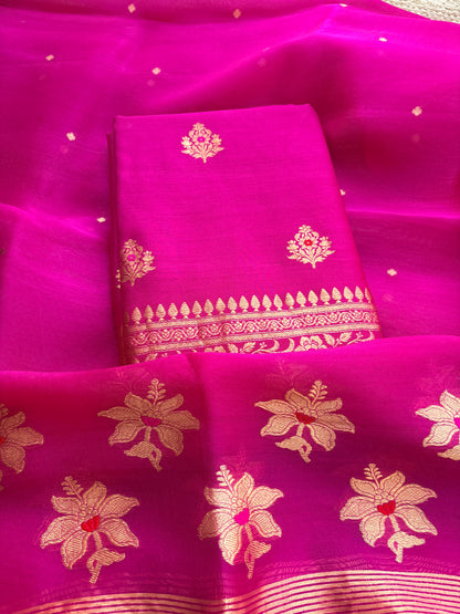 Pink Chiniya silk kadhwa suit set