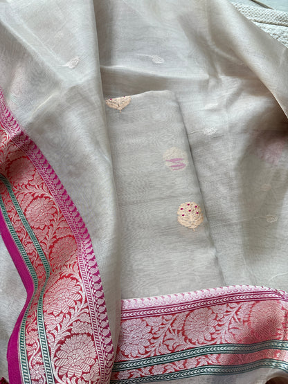 Cream tissue suit set with kora tissue dupatta