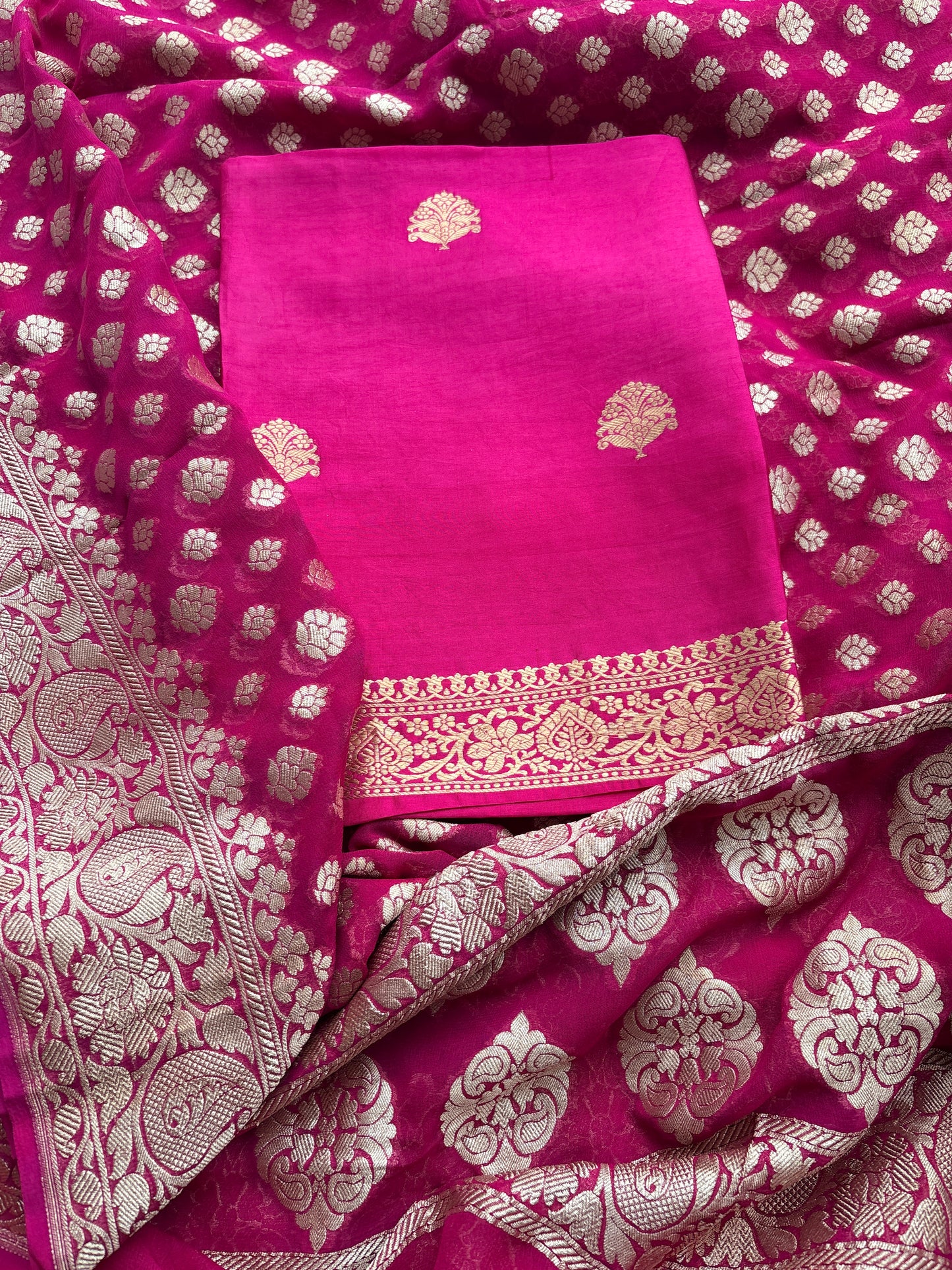 Pink mango silk kurta , bottom and georgette dupatta