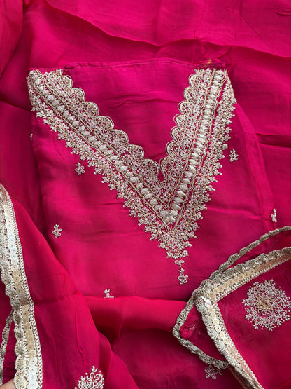 Pink hand embroidered crepe suit