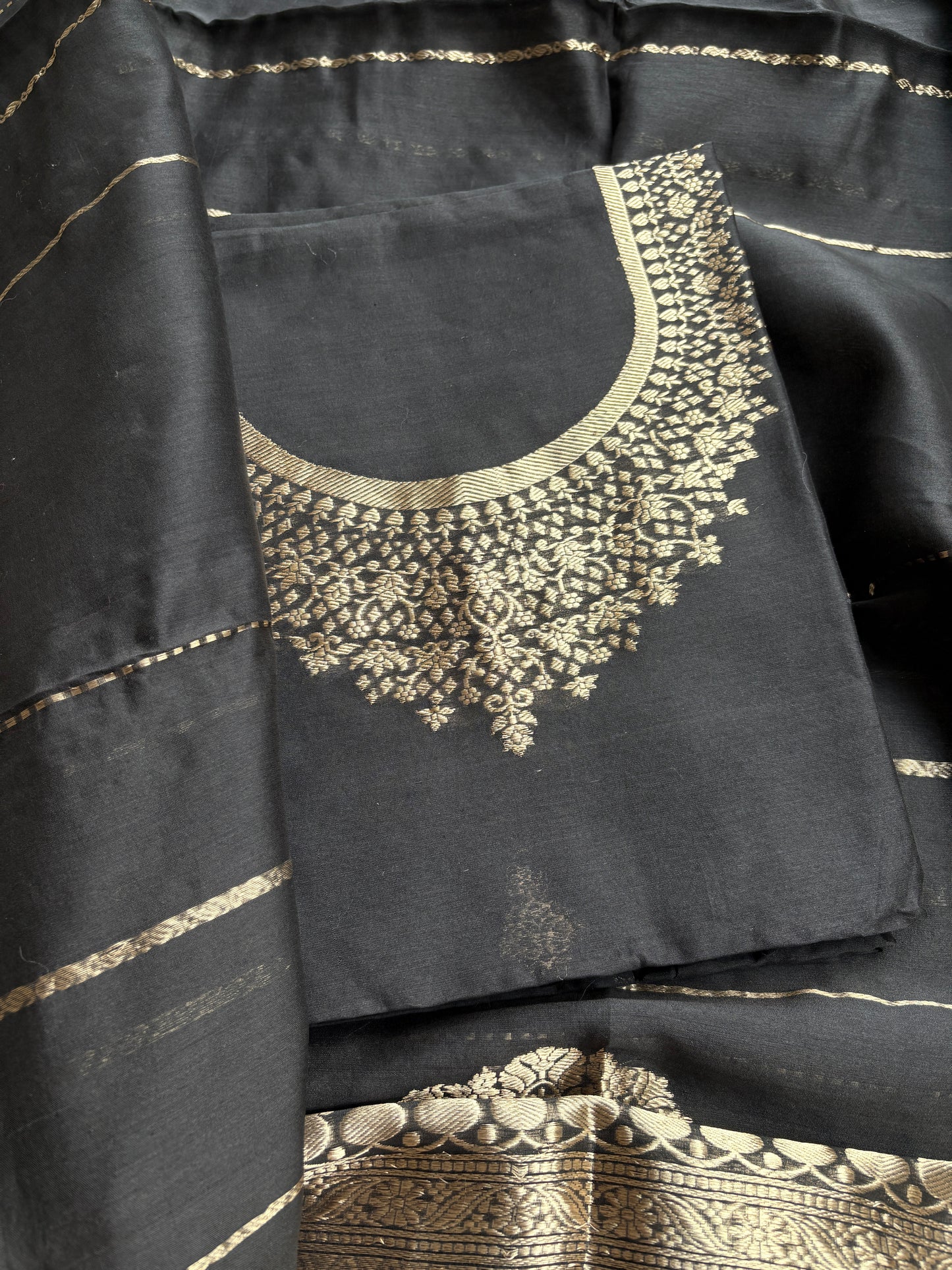 Black Chiniya silk suit set