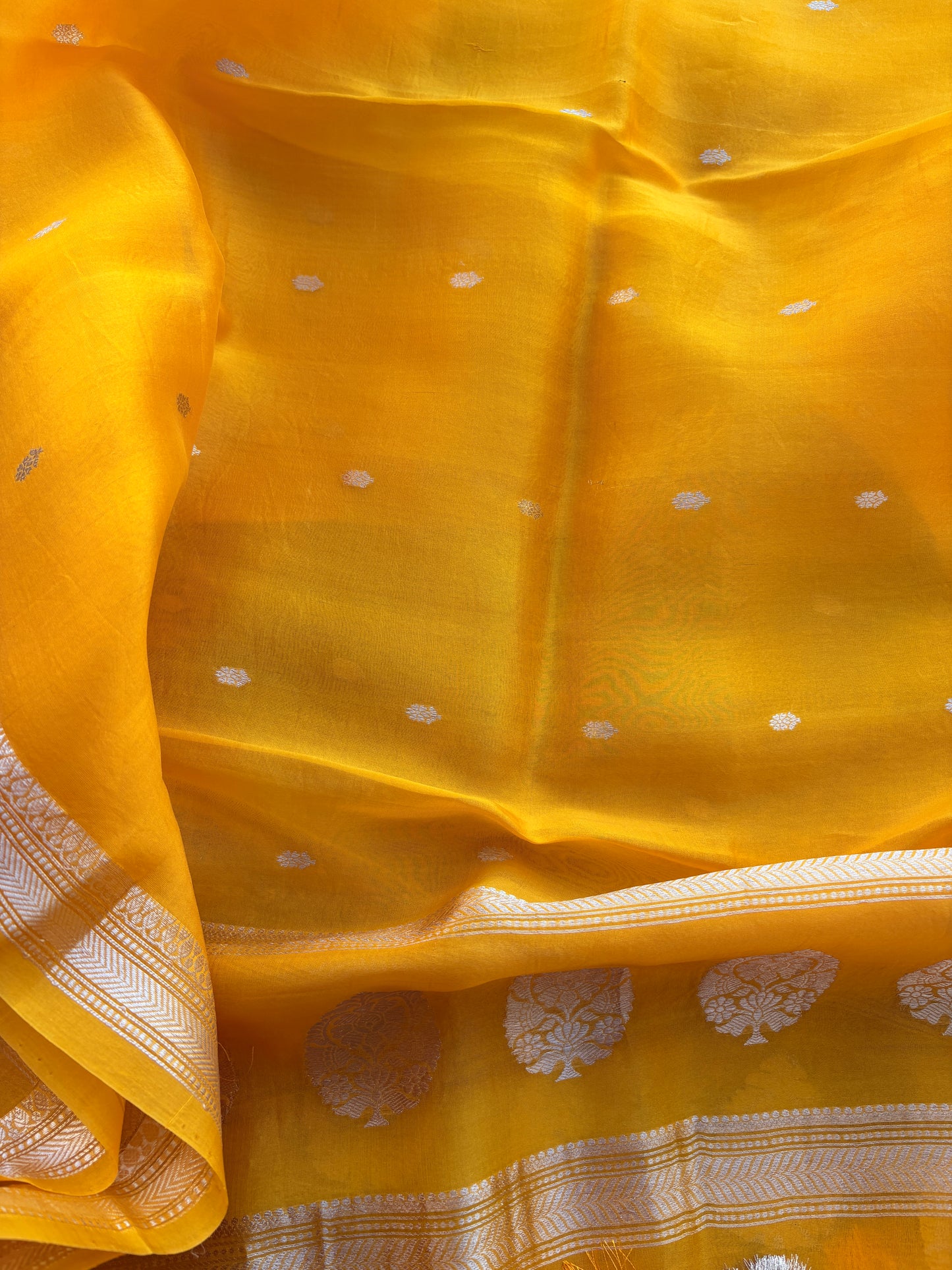 Yellow Chiniya silk meenadar kadhwa suit set