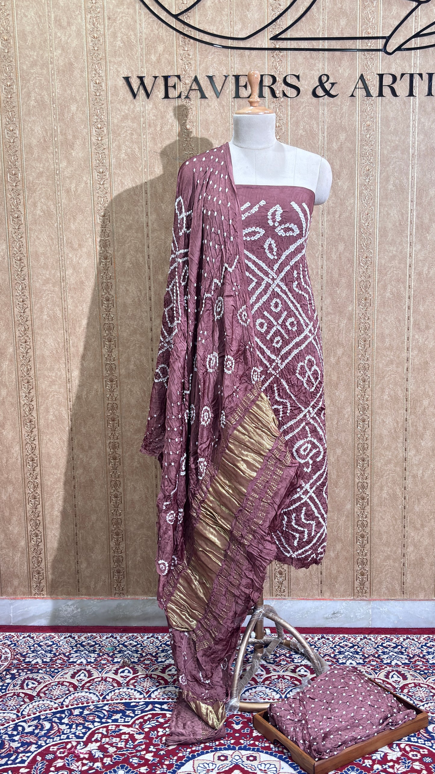 Mocha color bandhani gajji silk suit set