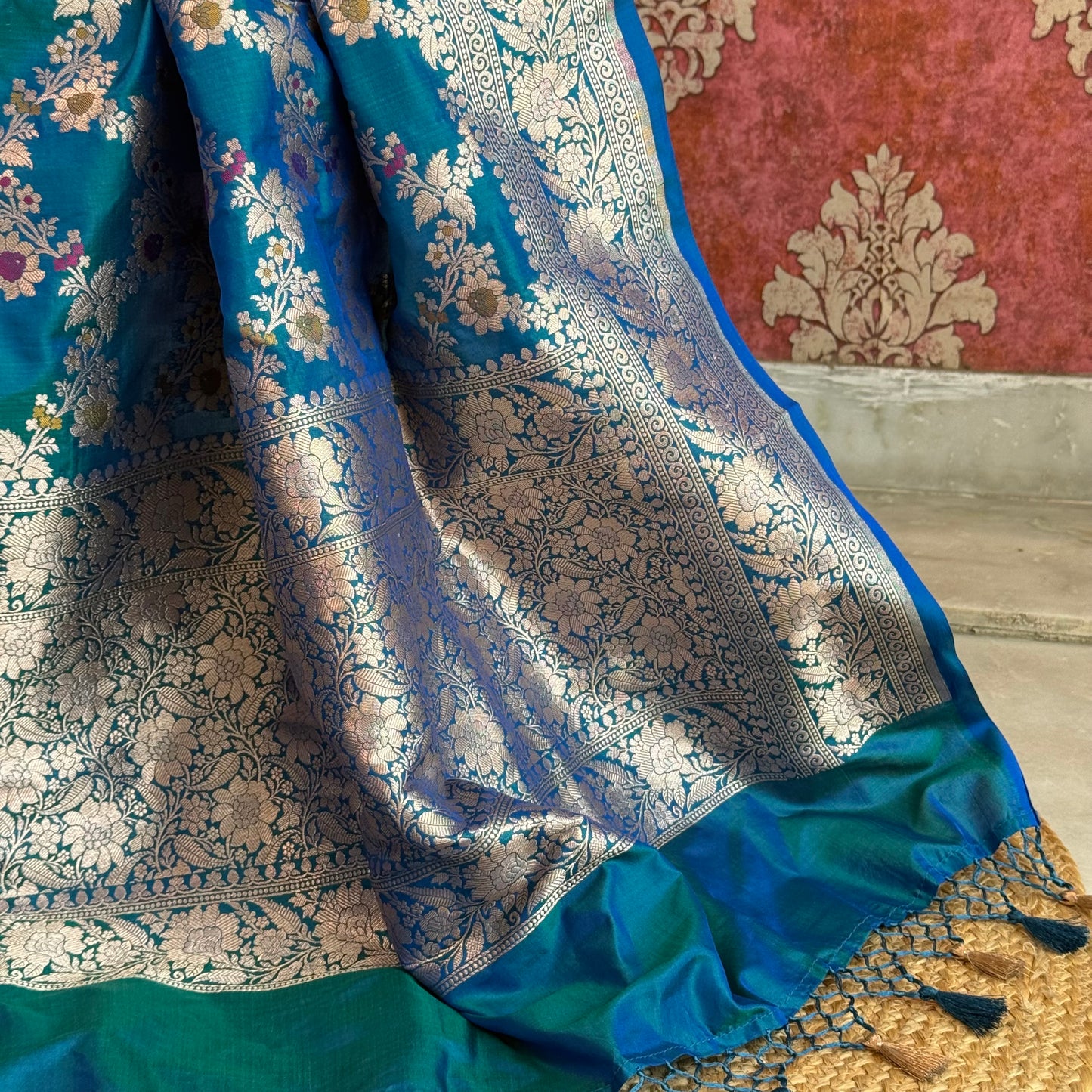 Firozi dhoop chau meendar katan silk dupatta