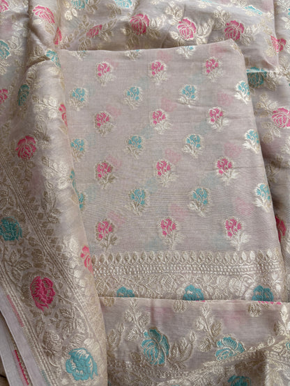 Cream moonga silk meenadar suit set