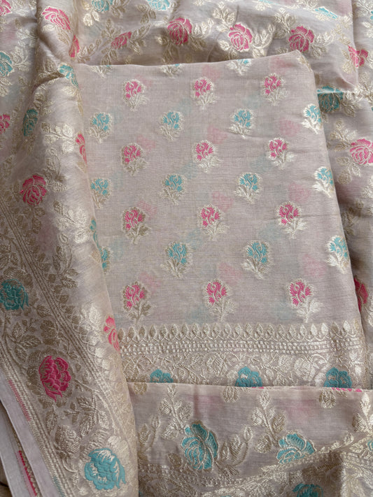Cream moonga silk meenadar suit set