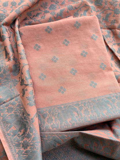 Peach weaving shikargah suit set